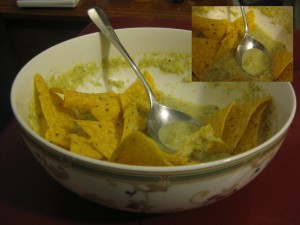 Broccoli soup with corn chips